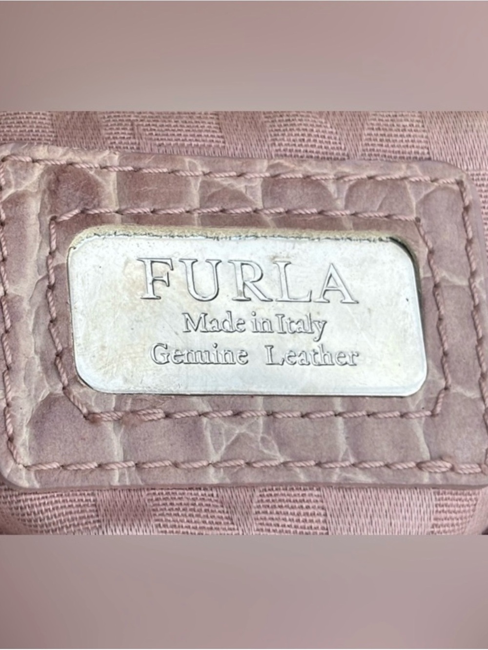Furla Croc-Embossed Tan Leather Tote with Logo Charm - Picture 9 of 13